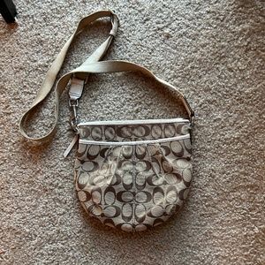 Authentic Coach Signature Monogram Bucket Crossbody Bag Beige and Brown